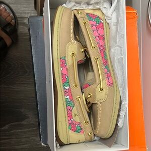Sperry Floral Boat Shoes with Pink and Tan Accents